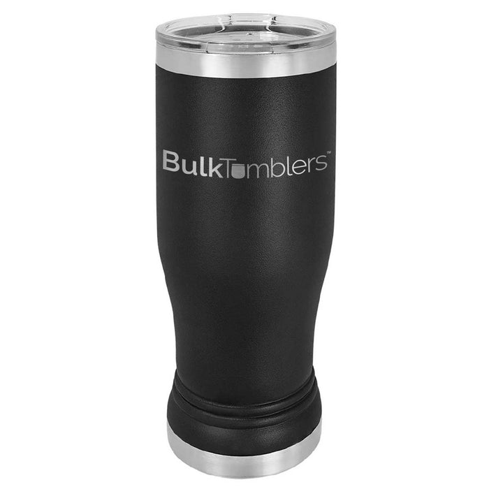 14 oz Promo Personalized Beer Pilsner Glass Tumbler w Logo Laser Engraved on Insulated Stainless Steel + Lid