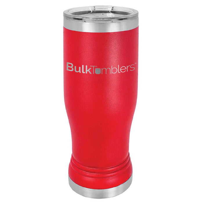 14 oz Promo Personalized Beer Pilsner Glass Tumbler w Logo Laser Engraved on Insulated Stainless Steel + Lid