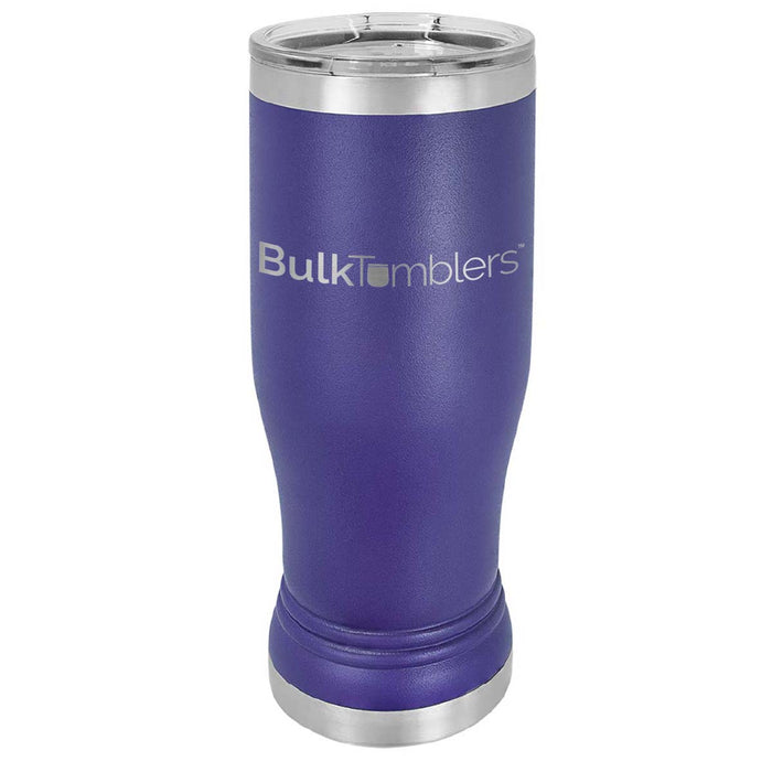 20 oz Promo Personalized Beer Pilsner Glass Tumbler w Logo Laser Engraved on Insulated Stainless Steel + Lid