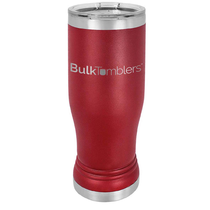 14 oz Promo Personalized Beer Pilsner Glass Tumbler w Logo Laser Engraved on Insulated Stainless Steel + Lid