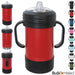 Polar Camel Sippy Cups are 10 oz. double wall insulated powder coated cups featuring removable handles, a silicone boot, and spill proof lid. The     screw on lid features a hard plastic spout with a rubber leak proof valve. The cup can be used with or without the heavy-duty plastic handles that    attach to the lid. They offer plenty of space for personalization and can  be taken apart for easy cleaning. The plastic lid may need an occasional   deep cleaning.